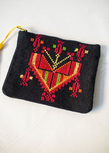 Hovedbilde Liten brodert pung, svart og flerfarget