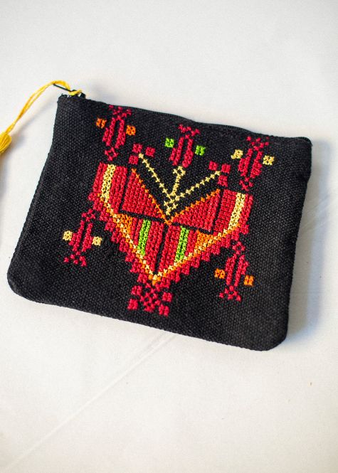 Hovedbilde Liten brodert pung, svart og flerfarget