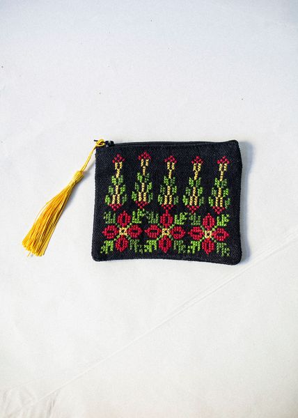 Hovedbilde Liten brodert pung, svart og flerfarget