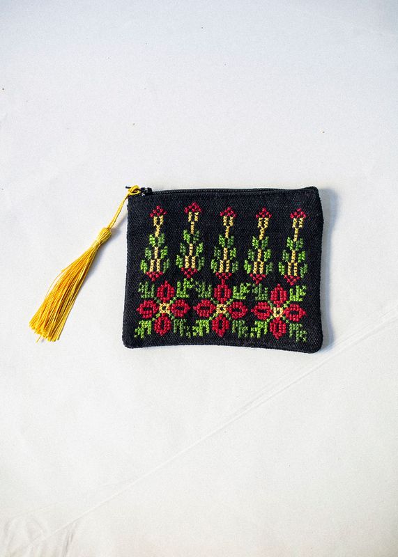 Liten brodert pung, svart og flerfarget