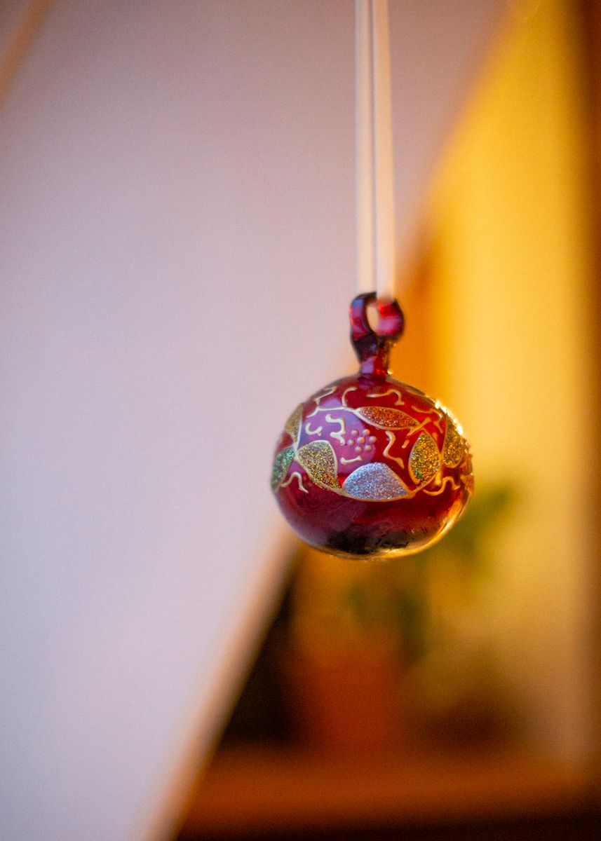 Liten malt glasskule, rød