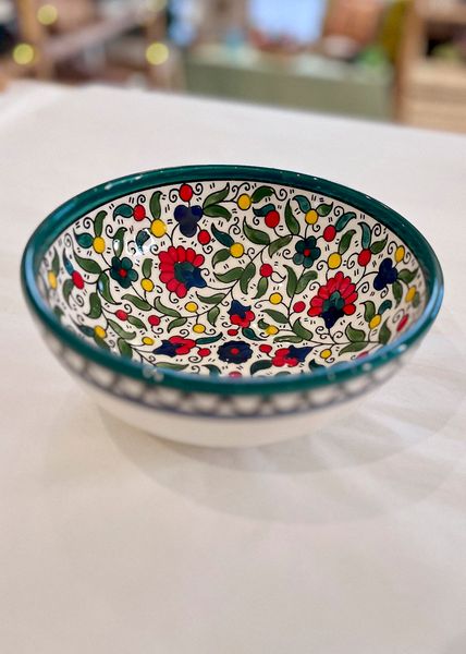 Hovedbilde Keramikkskål høy, grønn og flerfarget 20 cm