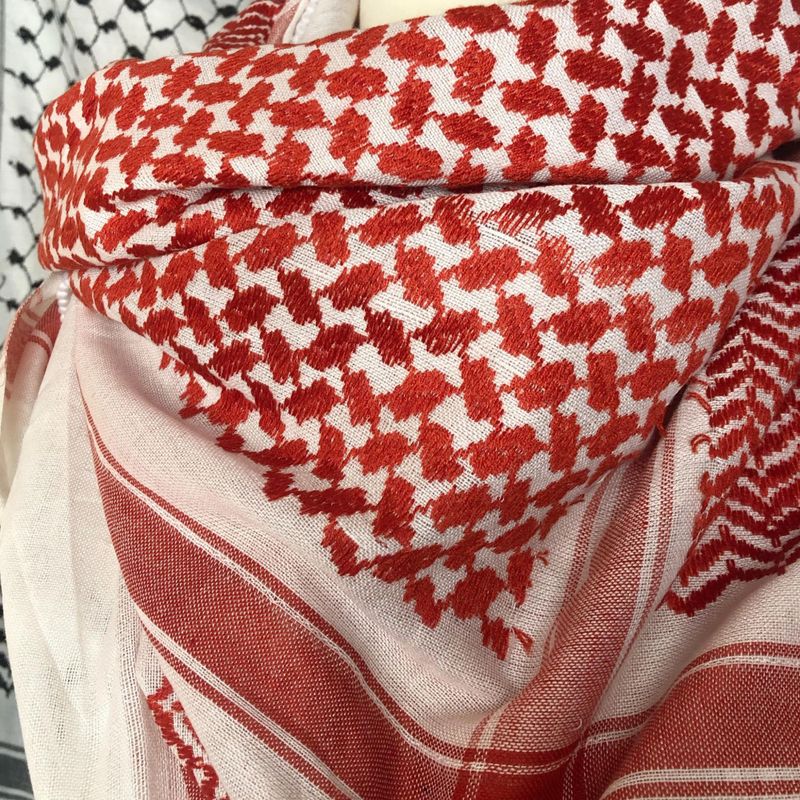 Klassisk stor keffiyeh, hvit og rød